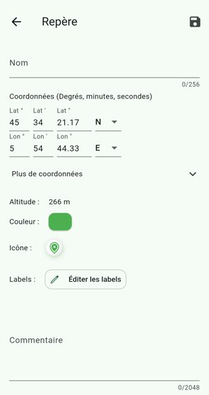 fenetre de configuration d'un repère