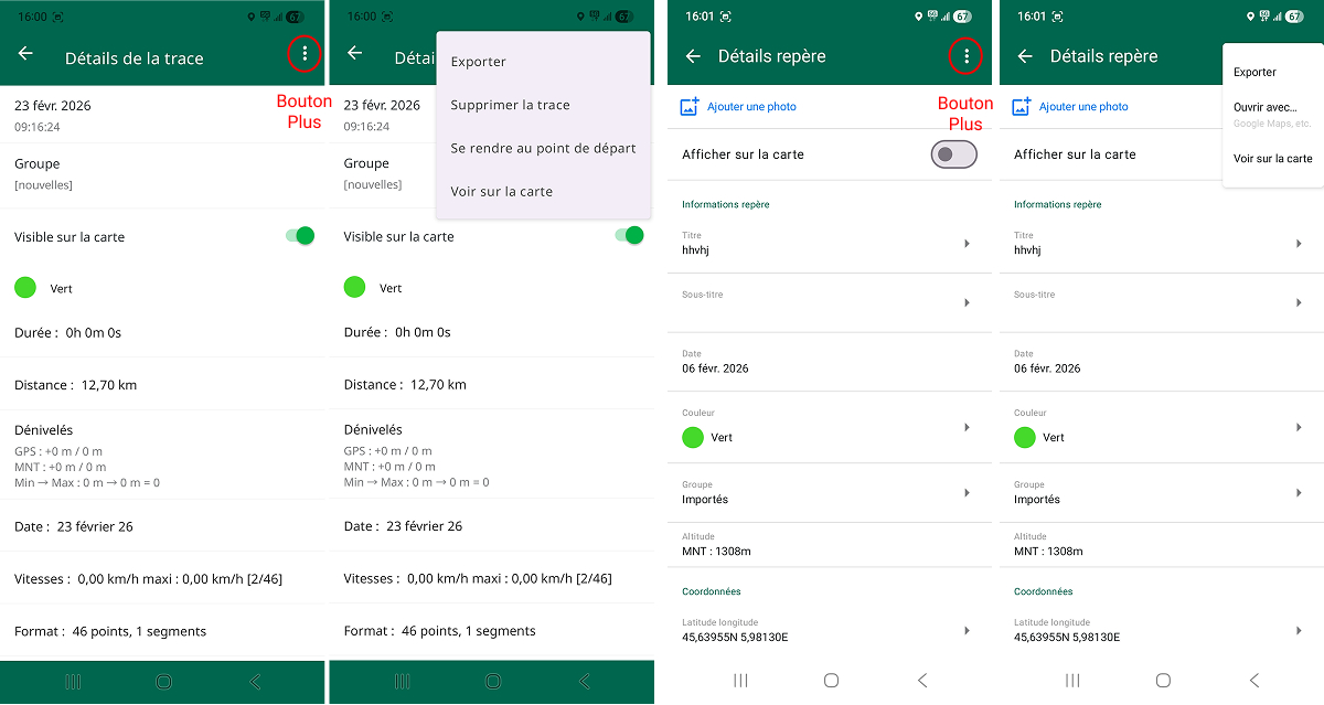 export de trace, de repère